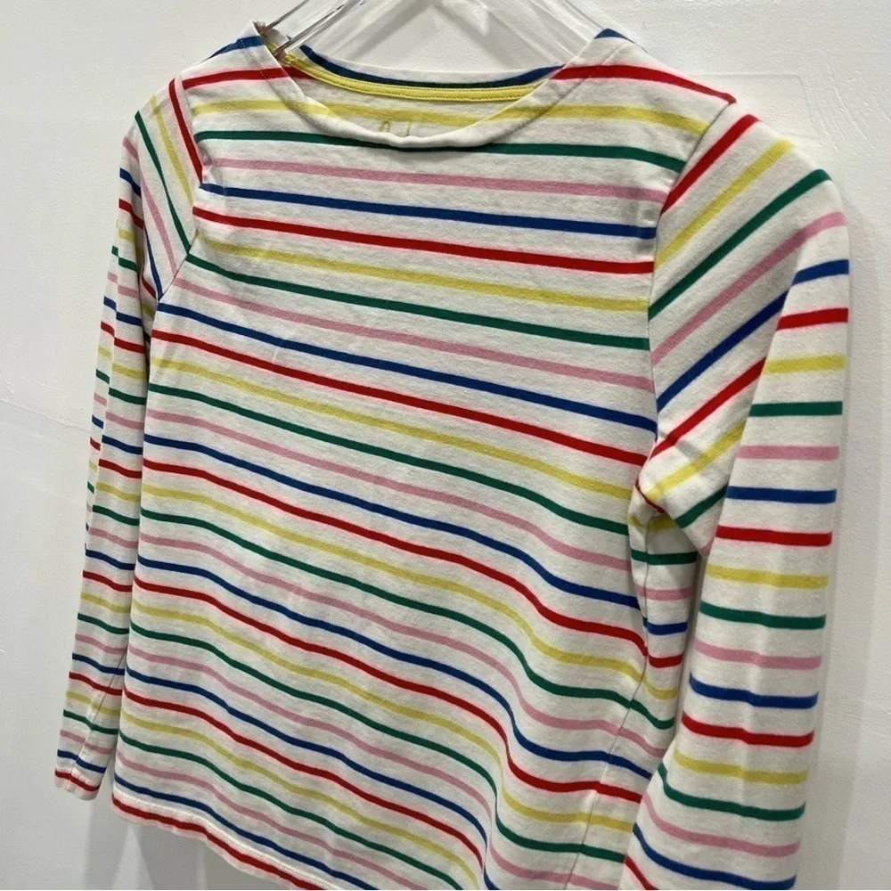 Mini Boden Breton T-Shirt Long Sleeve Rainbow Stripe Size 13-14y Cotton